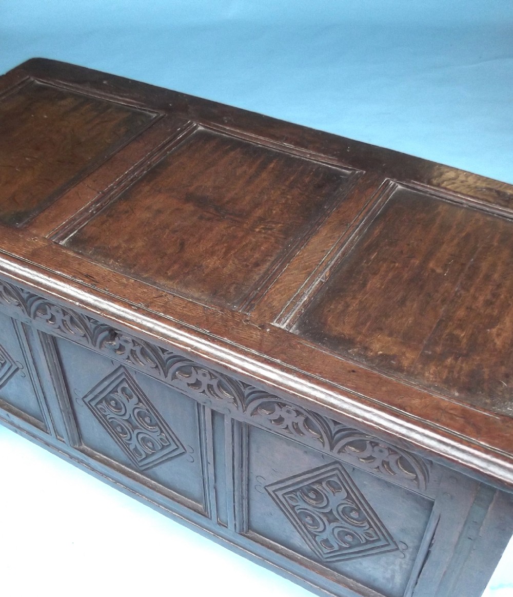 Antique Furniture Oak 17thc Joyned Charles 1 Coffer.    English- C1625-49 View IV