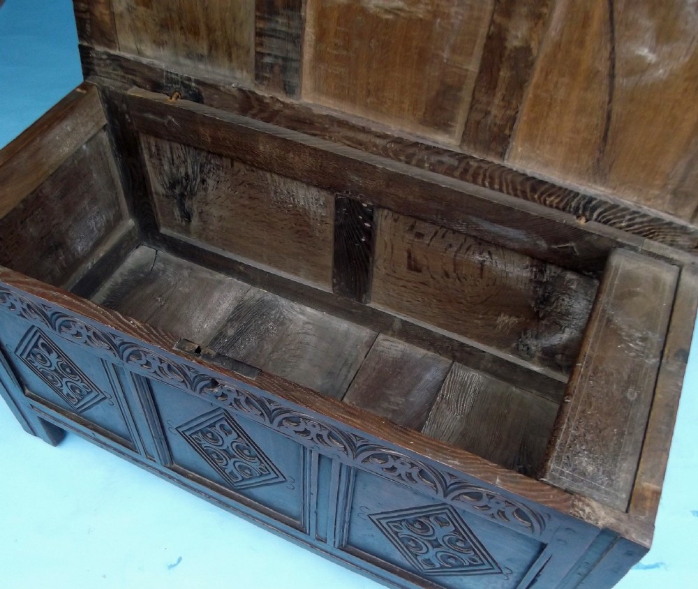 Antique Furniture Oak 17thc Joyned Charles 1 Coffer.    English- C1625-49 View V