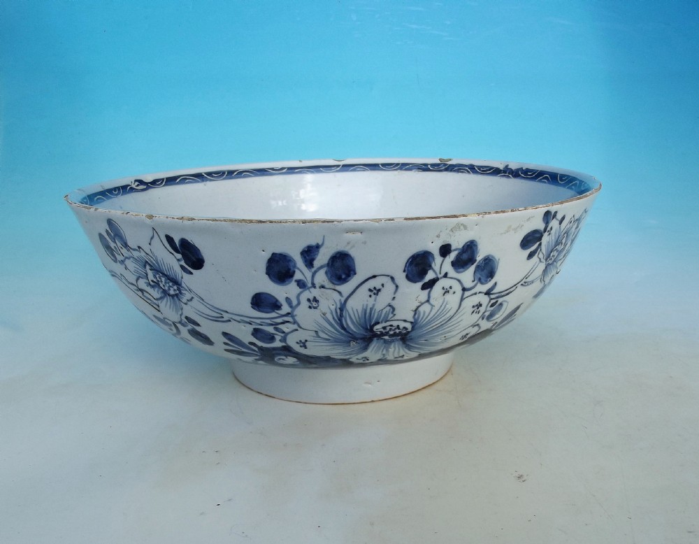 A Mid 18thc Antique Pottery Delftware Punch Bowl.     English  -  C1740-50.