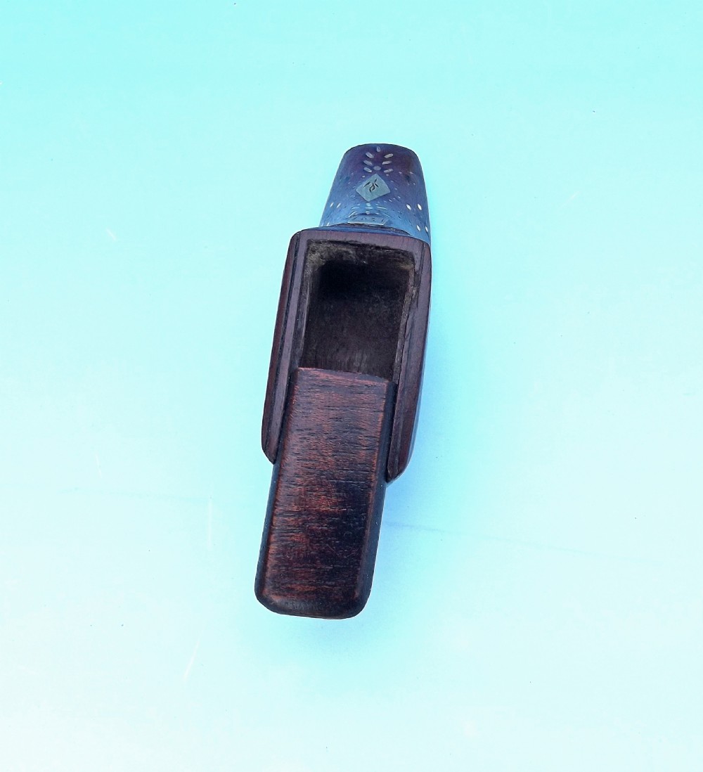 Antique 19th Treen Fruitwood Shoe Snuff With Brass Inlay.    English. C1840-60. View V