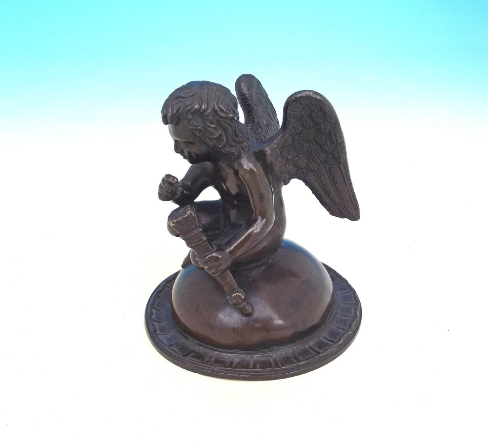 19thc Bronze Angel Holding A Quiver Full Of Arrows.     Continental   C1840-60.