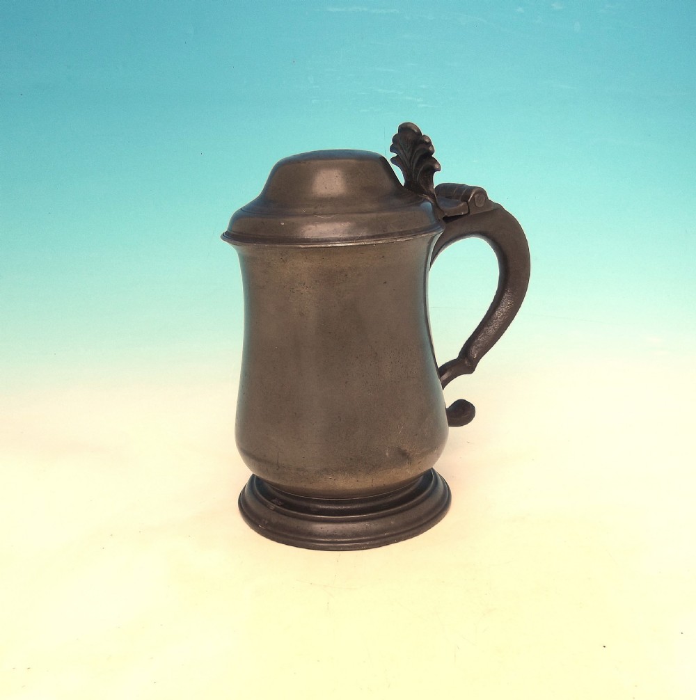 Antique Metalware 18thc Pewter Lidded Tankard.       English. C1770-C1800.