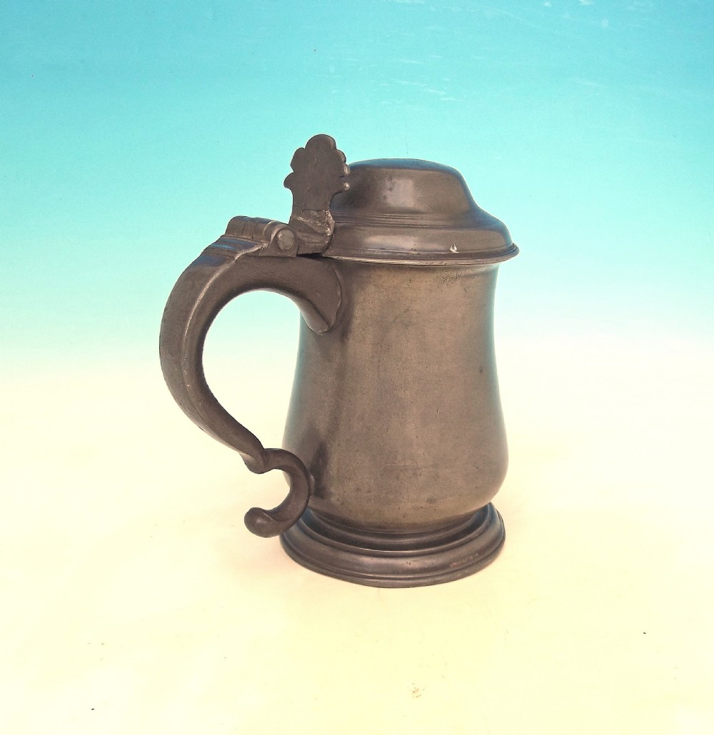 Antique Metalware 18thc Pewter Lidded Tankard.       English. C1770-C1800. View II