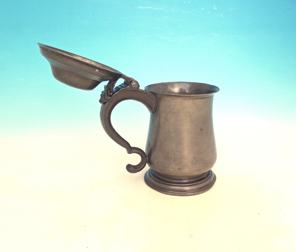 Antique Metalware 18thc Pewter Lidded Tankard.       English. C1770-C1800. View III