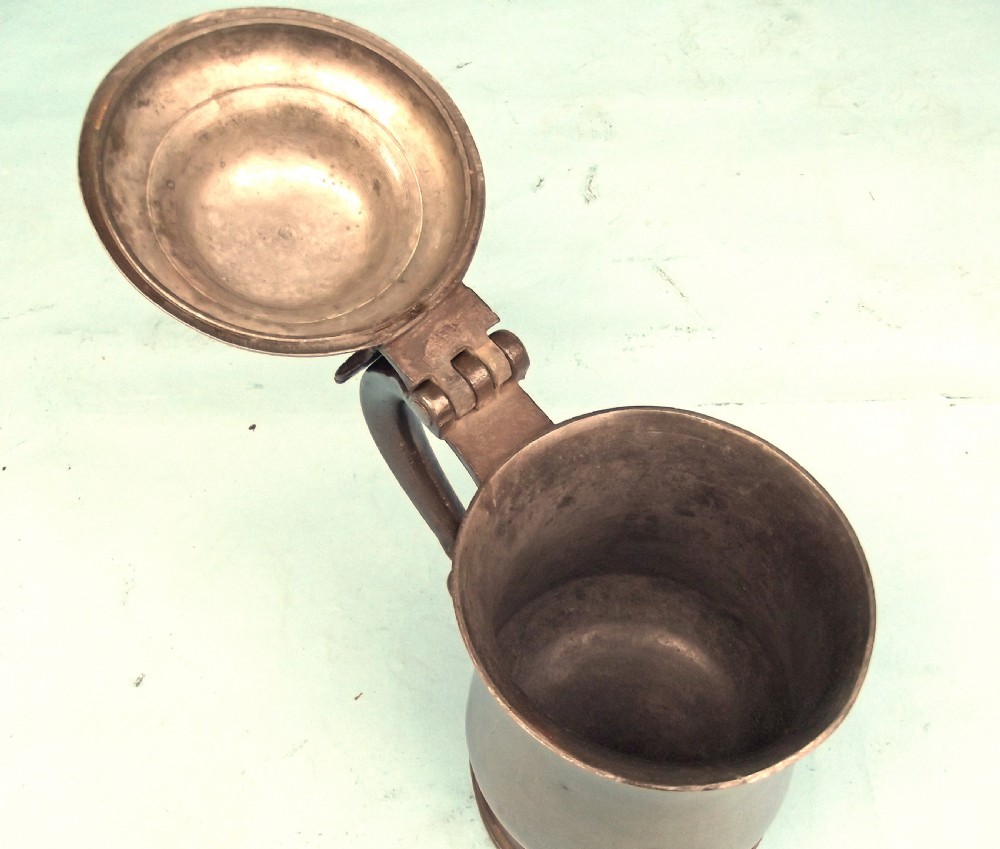 Antique Metalware 18thc Pewter Lidded Tankard.       English. C1770-C1800. View VI
