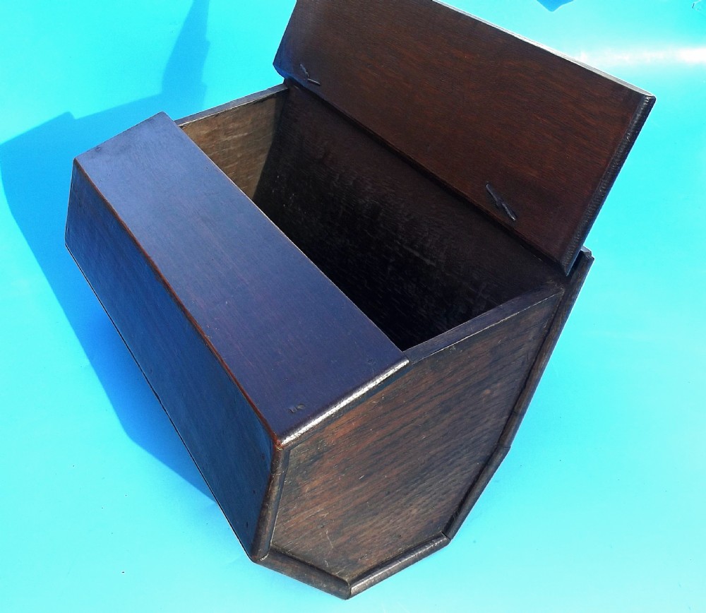 Early 19thc Oak Shaped Lidded Candlebox.    English. C1800-20. View IV