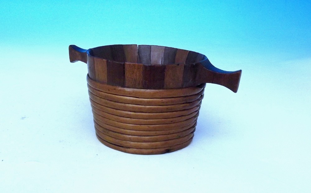 Antique 19thc Treen Staved Drinking Vessel Known As A Bicker.    Scottish. 1840-60 View II