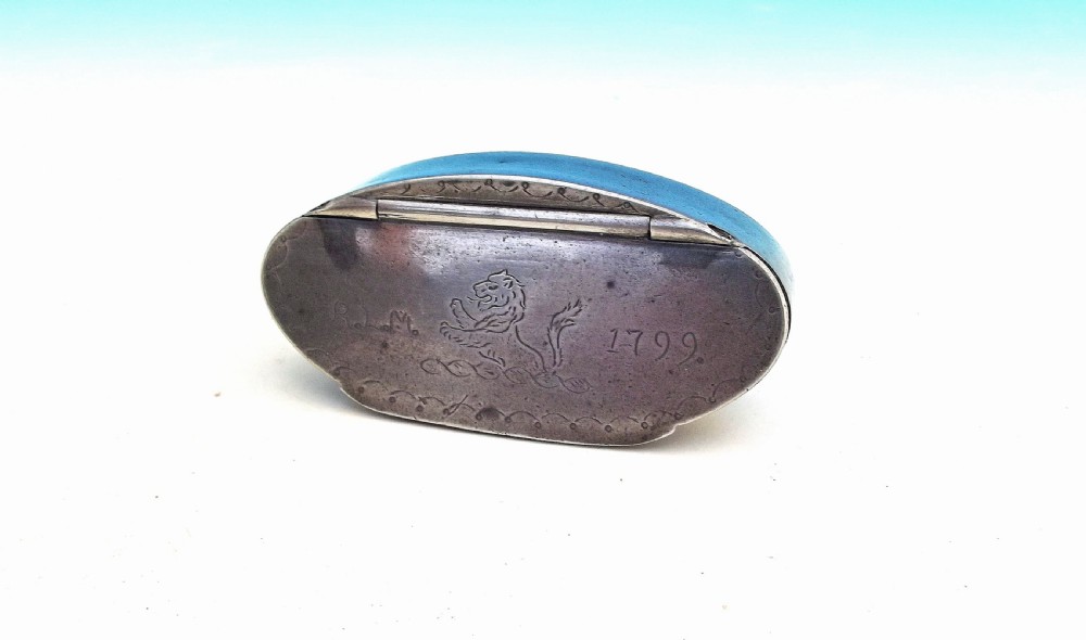 Antique Metalware 18thc Pewter Snuff Box Initialed RLM And Dated 1799.     English 18thc View II
