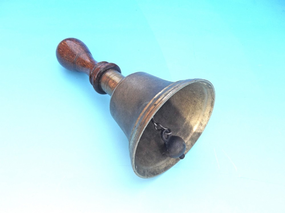 Antique 19thc Brass Hand Bell With Turned Wooden Handle.     English C1860-80