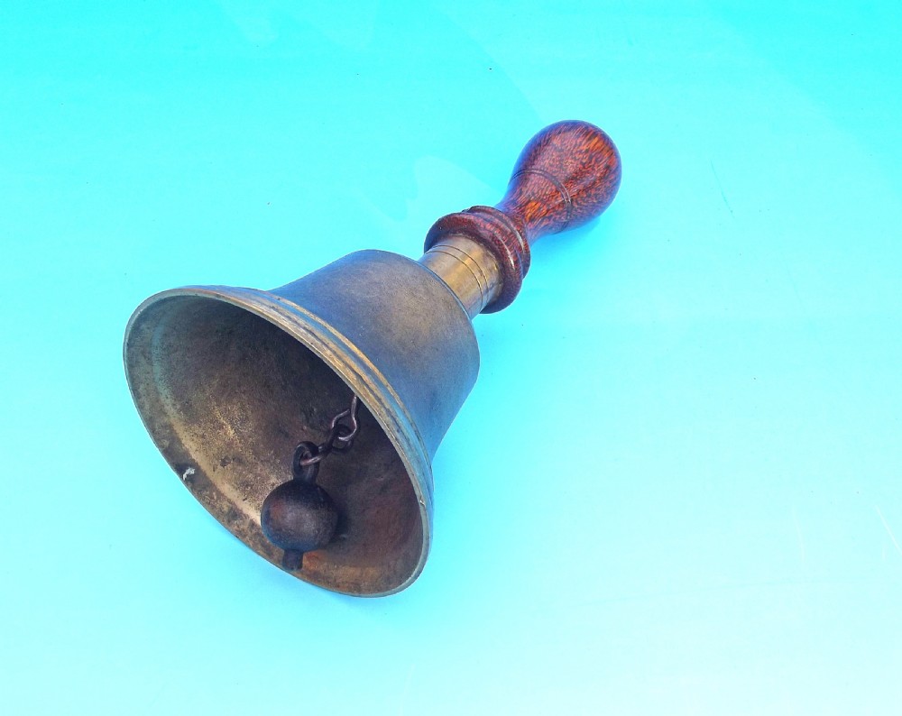 Antique 19thc Brass Hand Bell With Turned Wooden Handle.     English C1860-80 View III