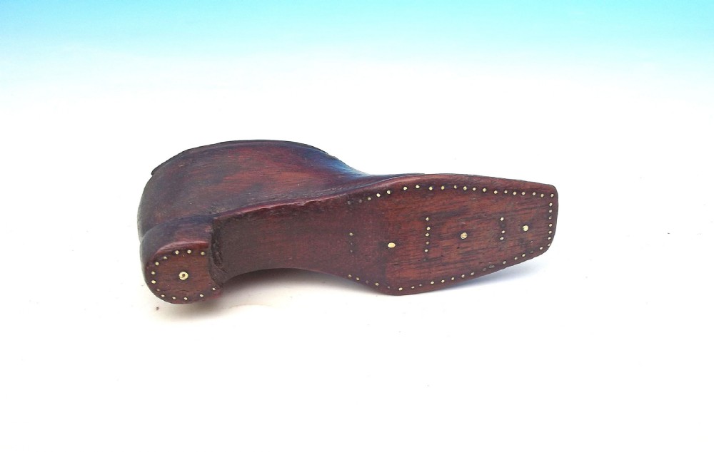 Antique 19thc Treen Mahogany Shoe Snuff Box With Initials H.B.       English C1840-60 View IV