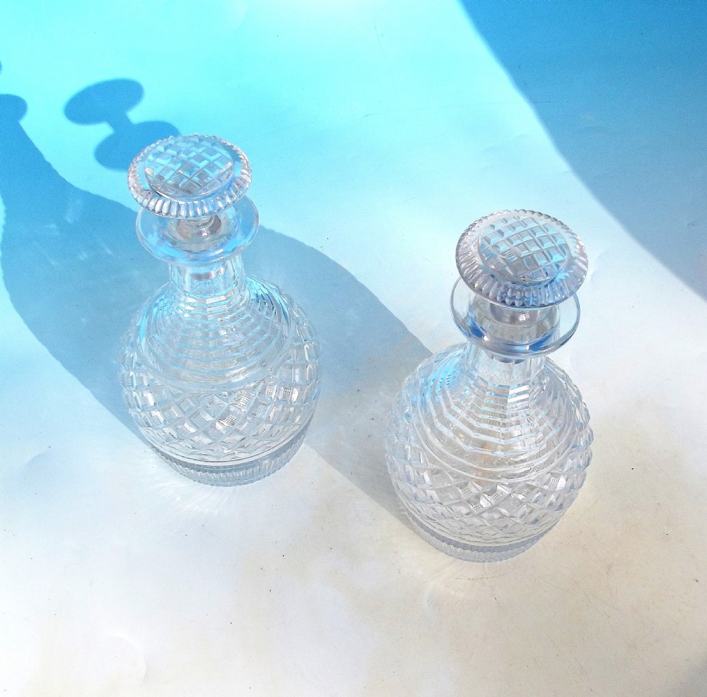 A Pair Of English Glassware Early 19thc Mallet Type Glass Decanters.  English. C1800-20.