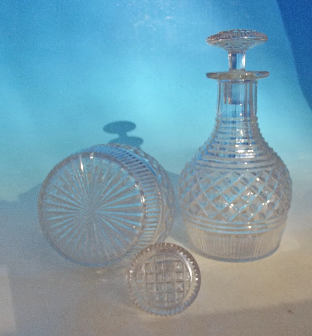 A Pair Of English Glassware Early 19thc Mallet Type Glass Decanters.  English. C1800-20. View IV