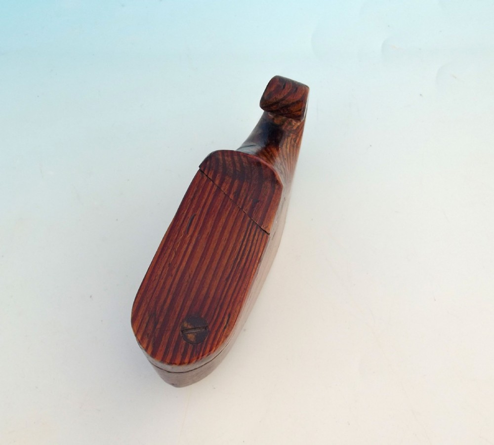 Antique Treen 19thc Pine Clog Trick Snuff Box.    Continental C1840-60. View IV