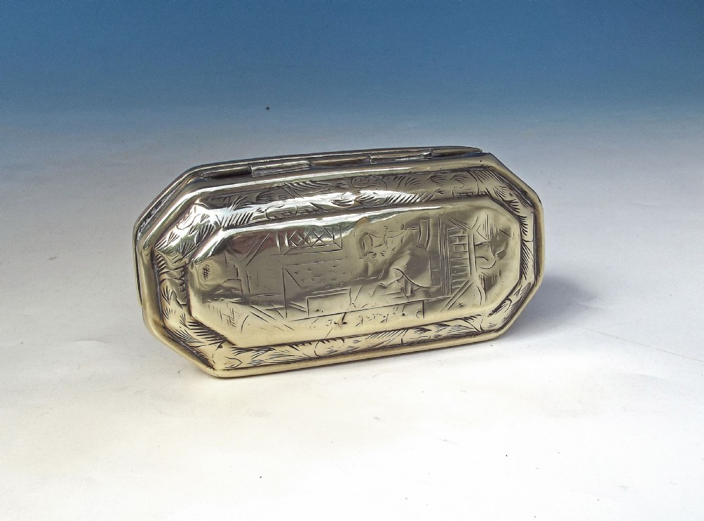 Early Metalware 19thc Brass Tobacco Box Engraved J.Thomas - Welsh, Beaumares 1802