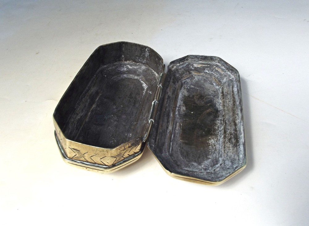 Early Metalware 19thc Brass Tobacco Box Engraved J.Thomas - Welsh, Beaumares 1802 View III