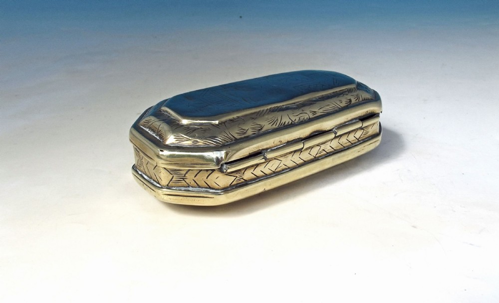 Early Metalware 19thc Brass Tobacco Box Engraved J.Thomas - Welsh, Beaumares 1802 View V
