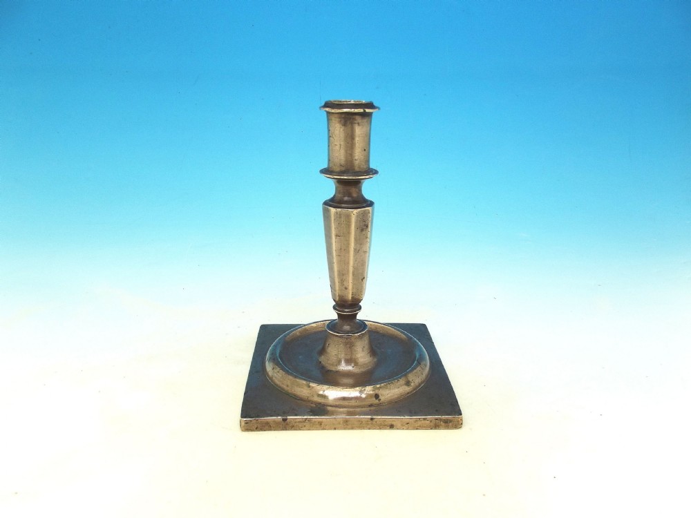 Antique Metalware 17thc Brass Single Candlestick On Square Base. C1650