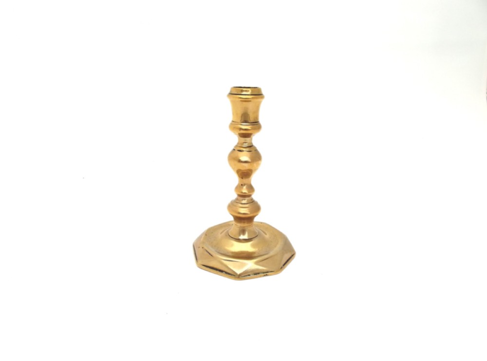 Antique Metalware 18thc Brass Faceted Base Candlestick.     English. C1710