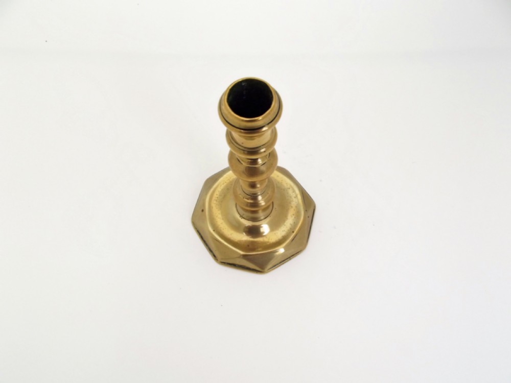 Antique Metalware 18thc Brass Faceted Base Candlestick.     English. C1710 View IV