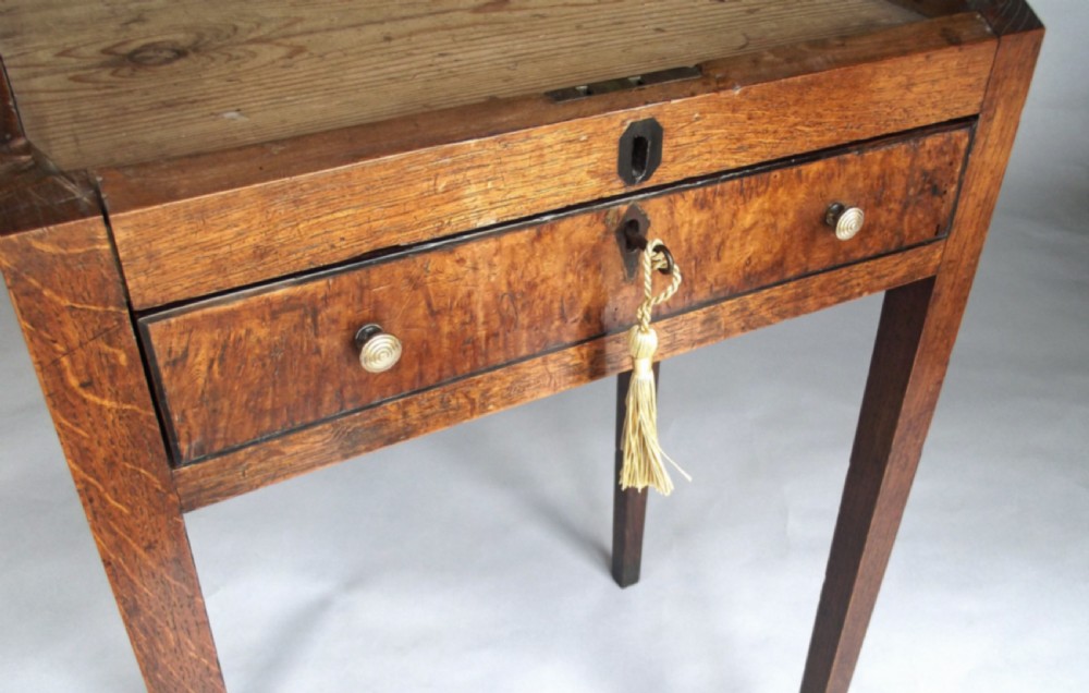 A Small 18thc Oak Desk With Fitted Burr Fronted Draweres. Welsh. C1780 View V