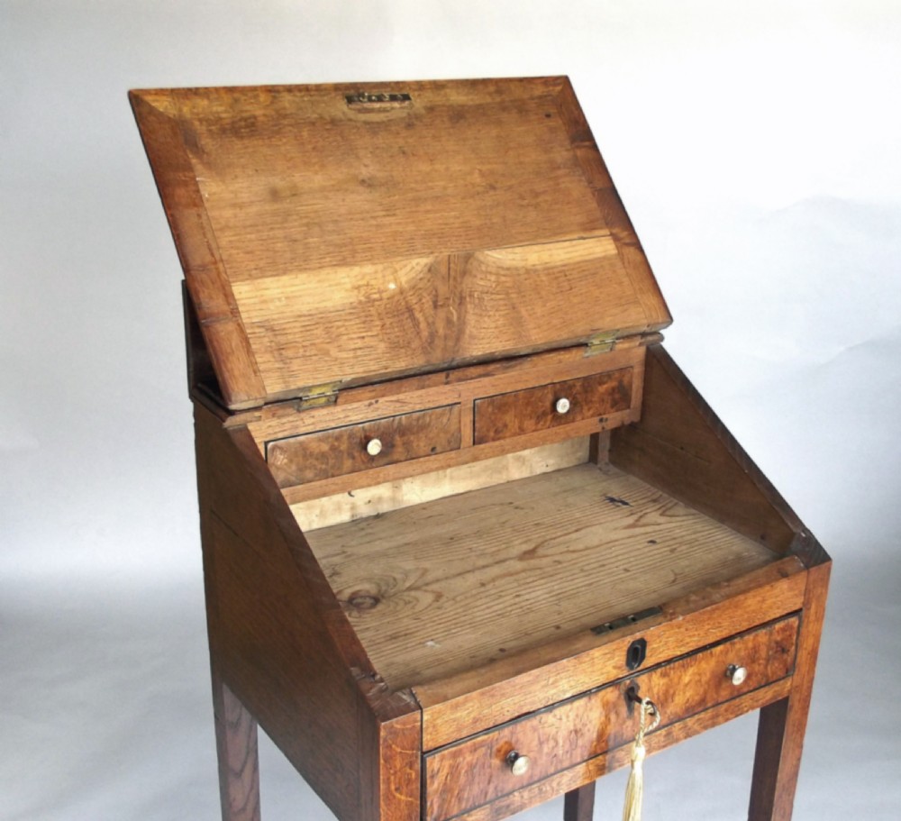 A Small 18thc Oak Desk With Fitted Burr Fronted Draweres. Welsh. C1780 View VI