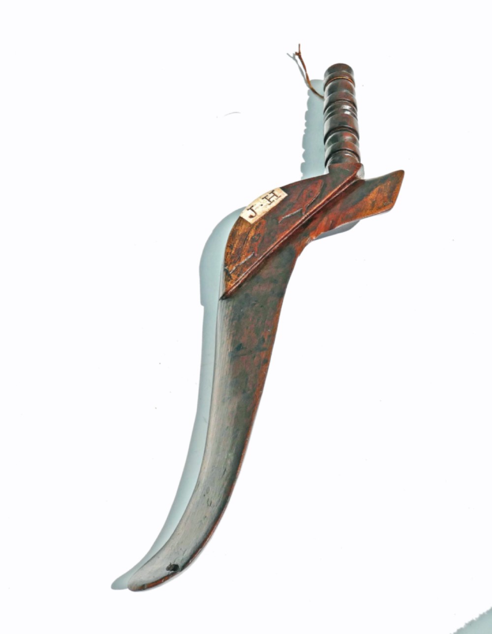 Antique Treen 19thc Gull Wing Knitting Sheath With Carved Fish Decor.  English - Lake District  C1860-80