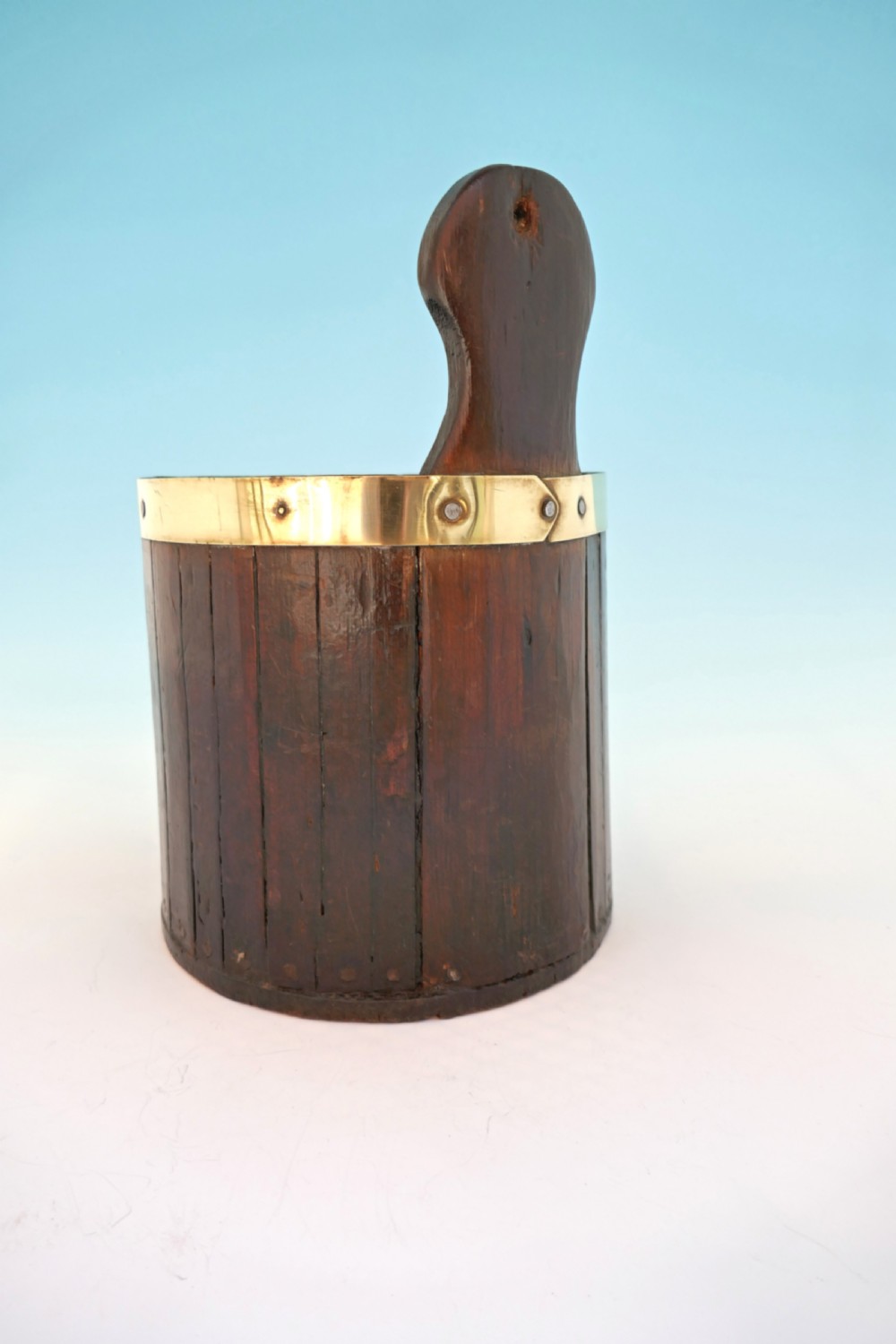 Antique Treen 19thc Brass Bound Staved Milk Piggin. English. C1840-60 View II