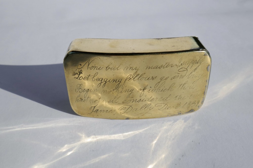 An Early 19thc Brass Snuff Box / Perpetual Calender With Inscription.    English. C1832. View III