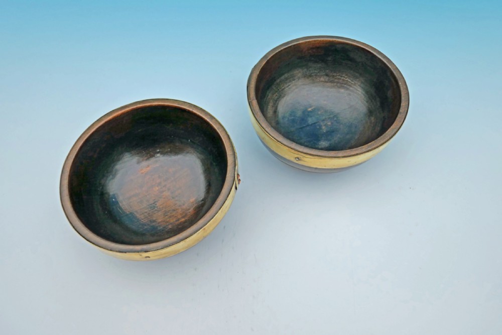 Antique Treen Pair Of 19thc Brass Bound Beech Cawl Bowls.    Welsh C1820-40. View II