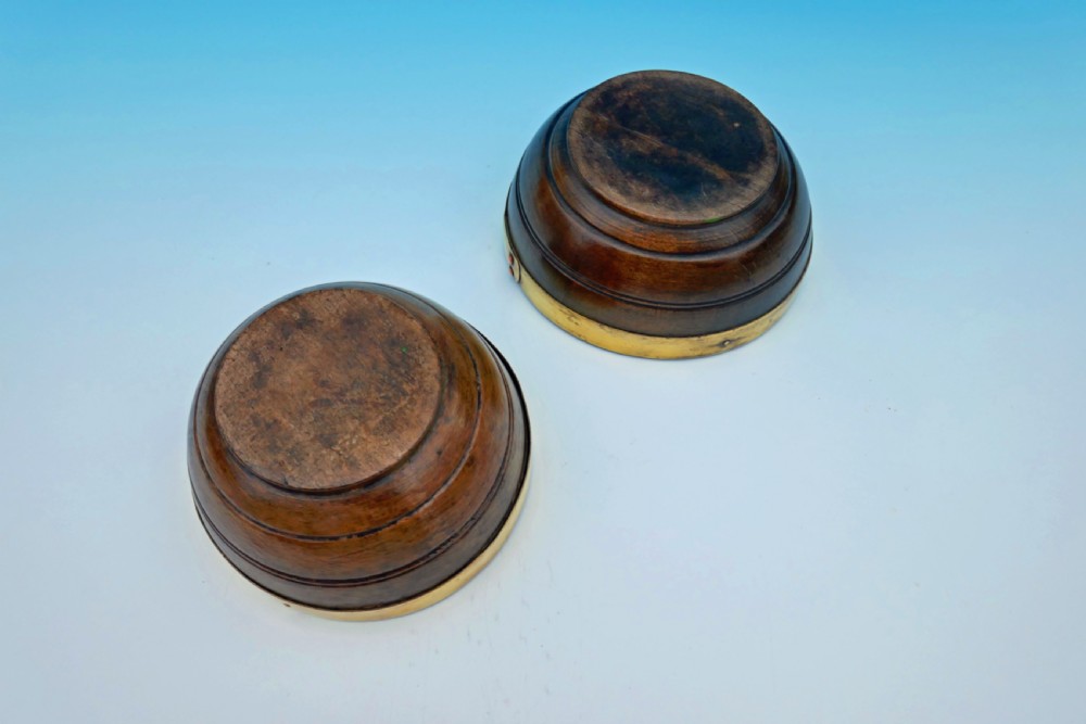Antique Treen Pair Of 19thc Brass Bound Beech Cawl Bowls.    Welsh C1820-40. View III