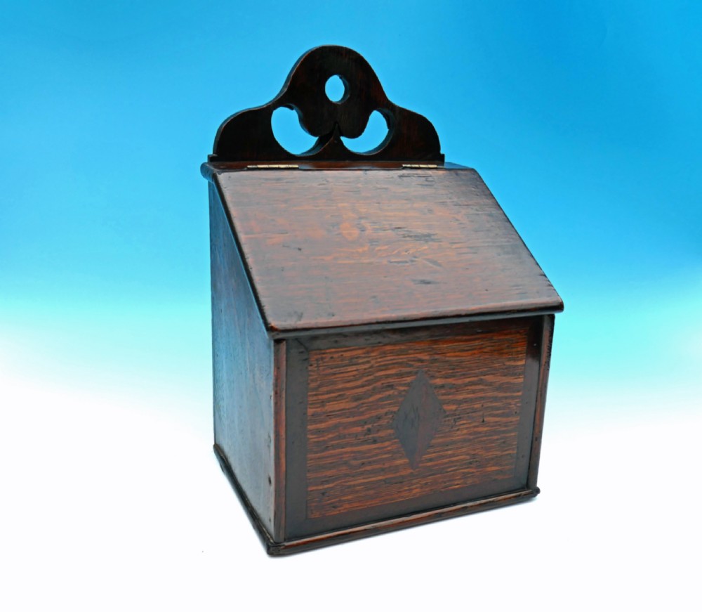 Antique Late 18thc Oak Inlaid Salt Box.    Welsh. C1780-90
