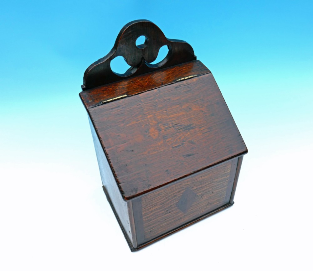 Antique Late 18thc Oak Inlaid Salt Box.    Welsh. C1780-90
 View II