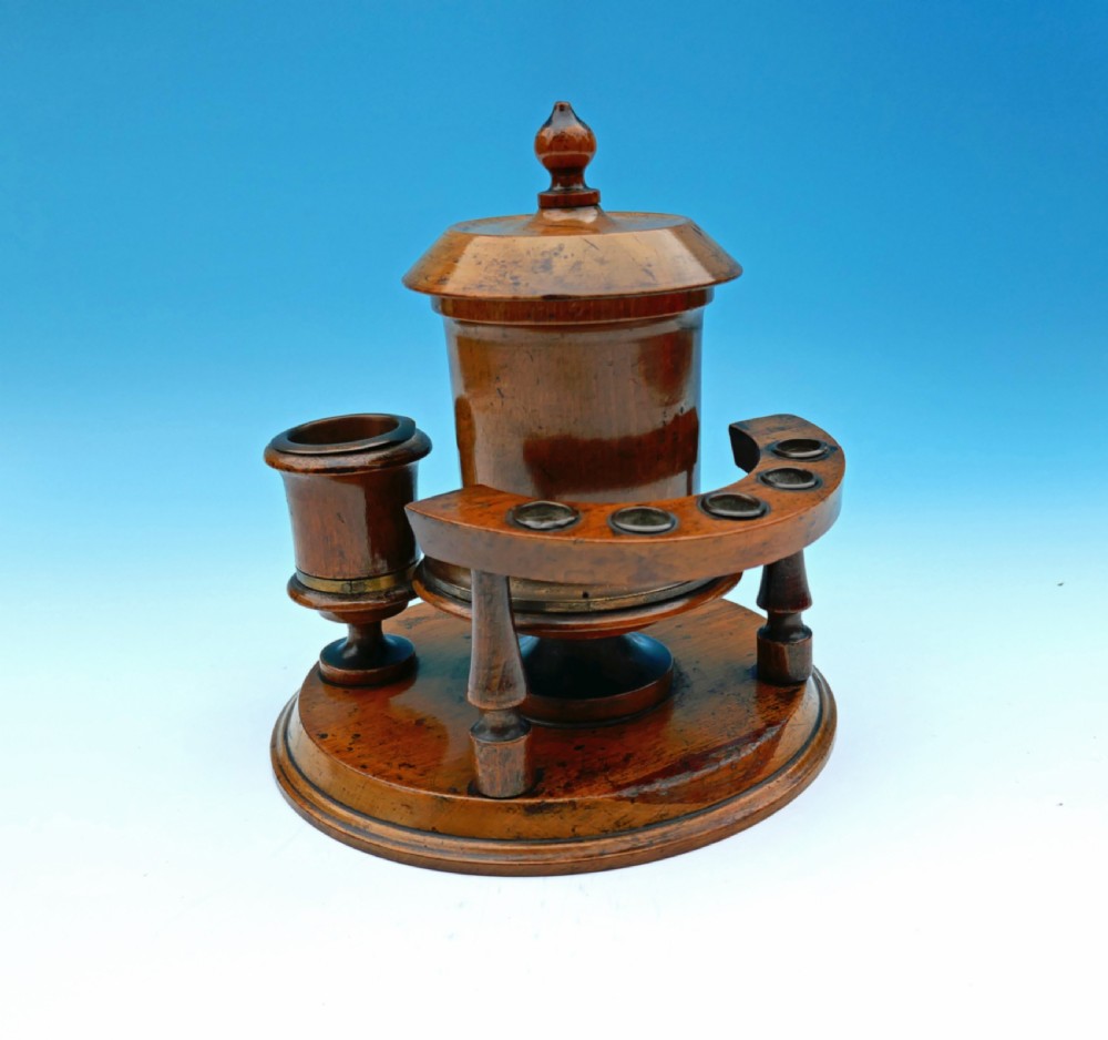 A 19thc Treen Turned Beech Smokers Companion Set.    English. C1840-60