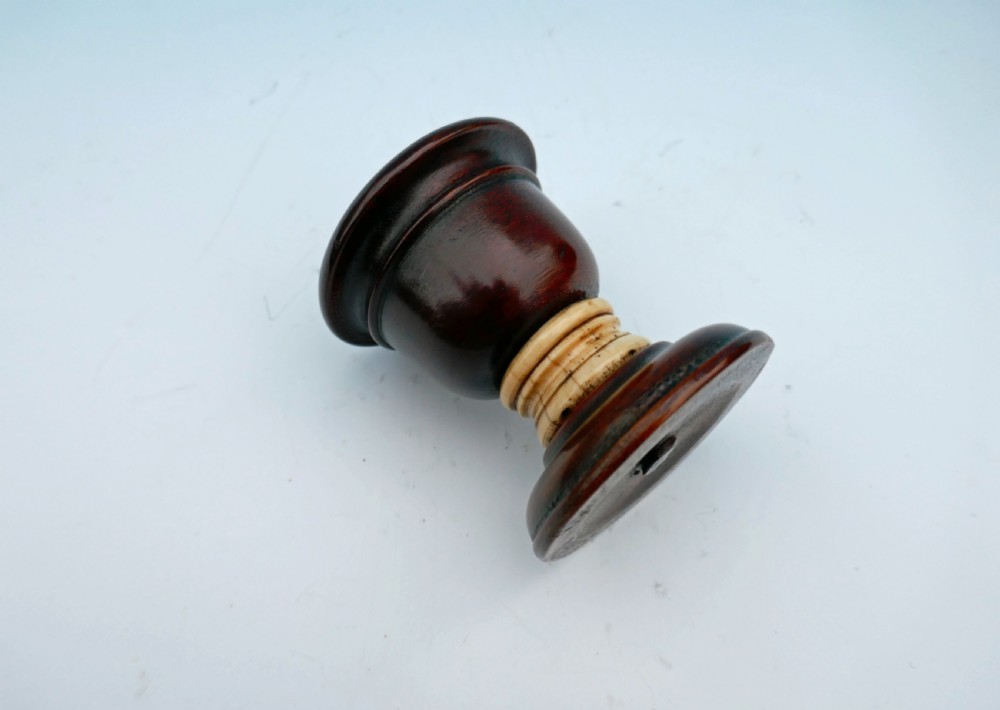 Antique 19thc Treen Bone & Mahogany Turned Salt.    English C1820-40. View II
