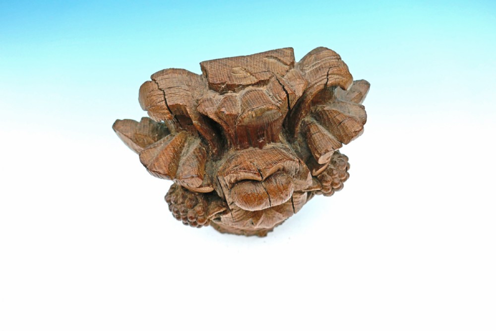 Antique 17thc Oak Continental Carved Flowers In A Basket.     French  C1680-90.  View IV