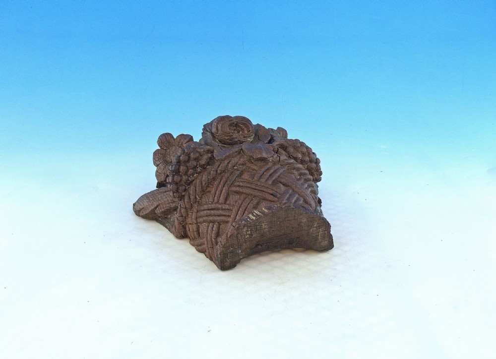 Antique 17thc Oak Continental Carved Flowers In A Basket.     French  C1680-90.  View V