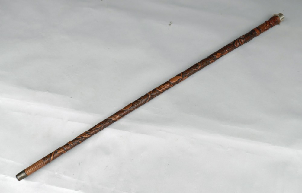 Antique 19thc Fruitwood Carved Walking Stick Dated 1898 . English.