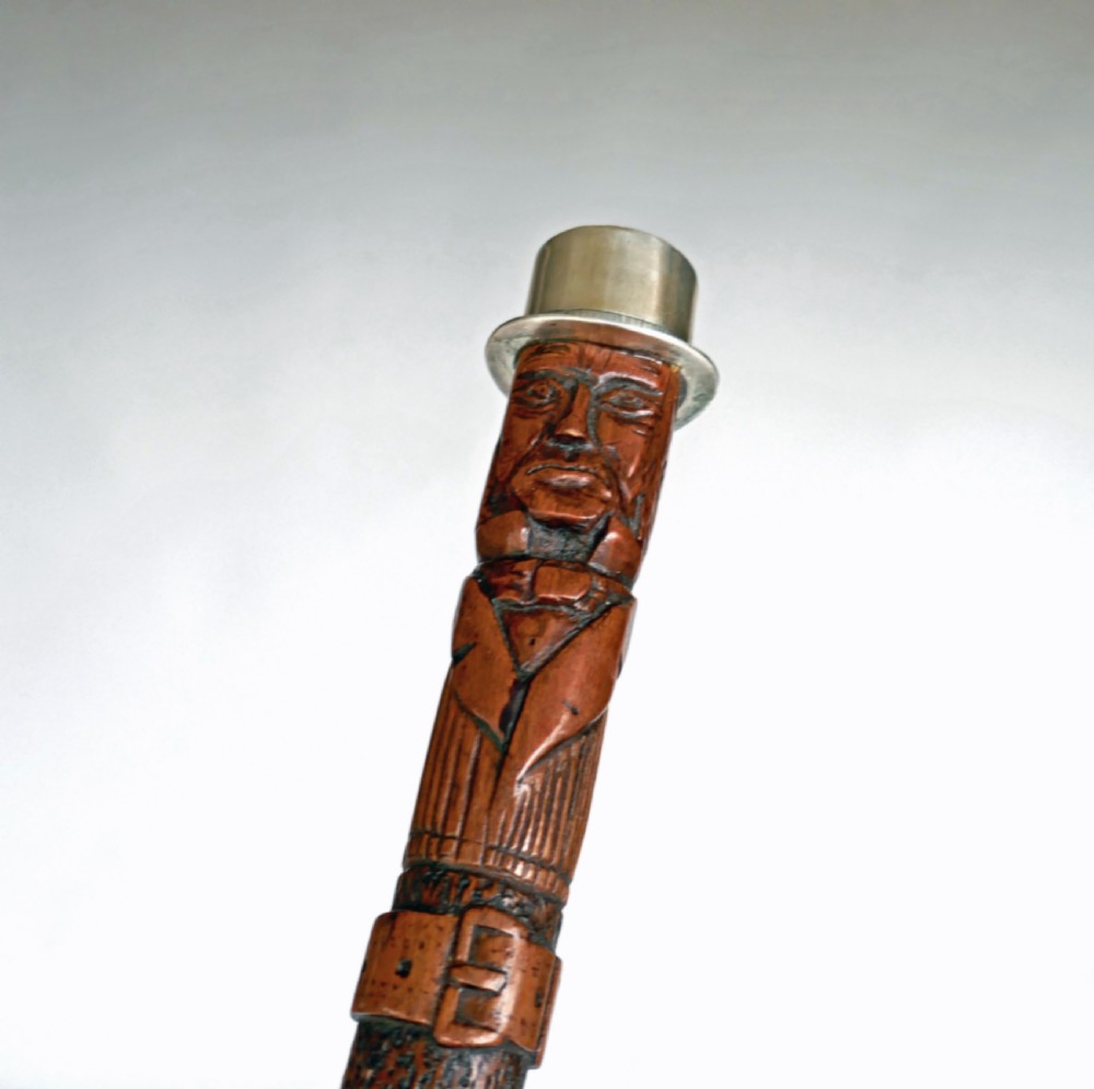 Antique 19thc Fruitwood Carved Walking Stick Dated 1898 . English. View II
