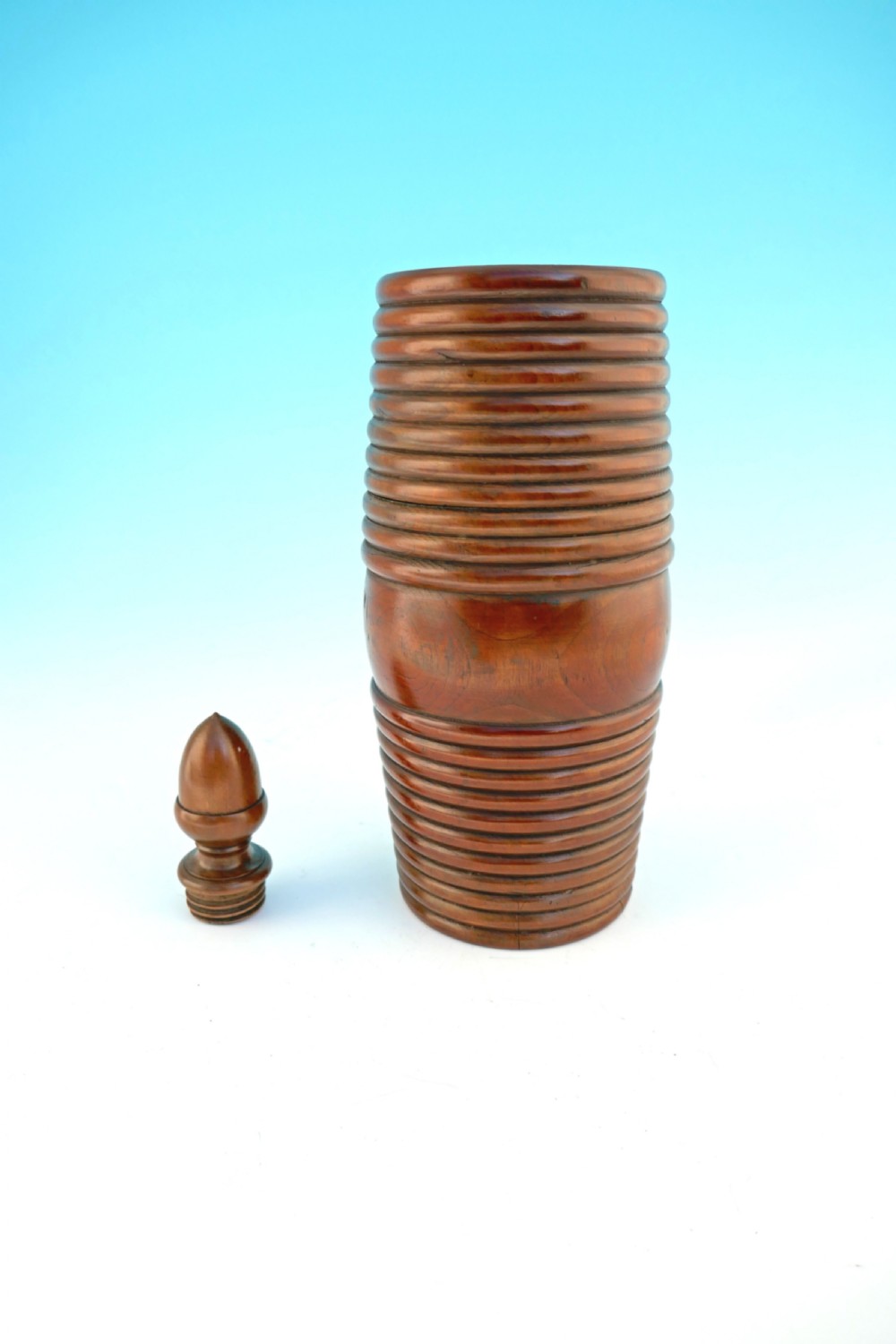 Early 19thc Treen Fruitwood Turned Sportsman's Powder Keg.    Scottish C1820-40.