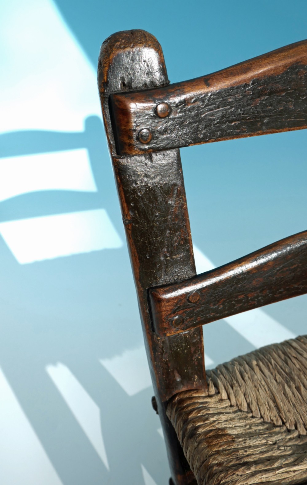Antique Country Furniture 18thc Childs Rush Seated Ladderback Chair.     N. England C1770-90. View V