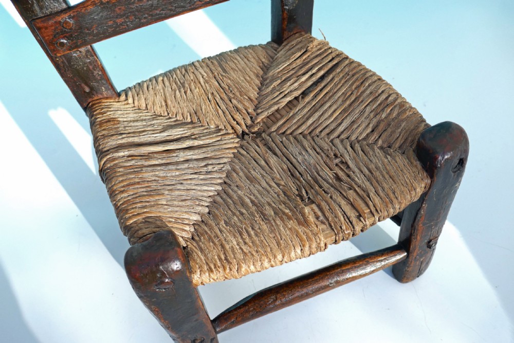 Antique Country Furniture 18thc Childs Rush Seated Ladderback Chair.     N. England C1770-90. View VI