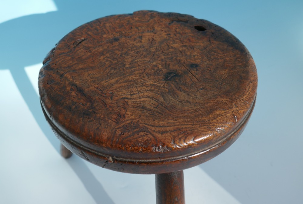 Early 20thc Country Furniture Burr Elm Dated & Signed Stool.   English / Scottish C1905 View II