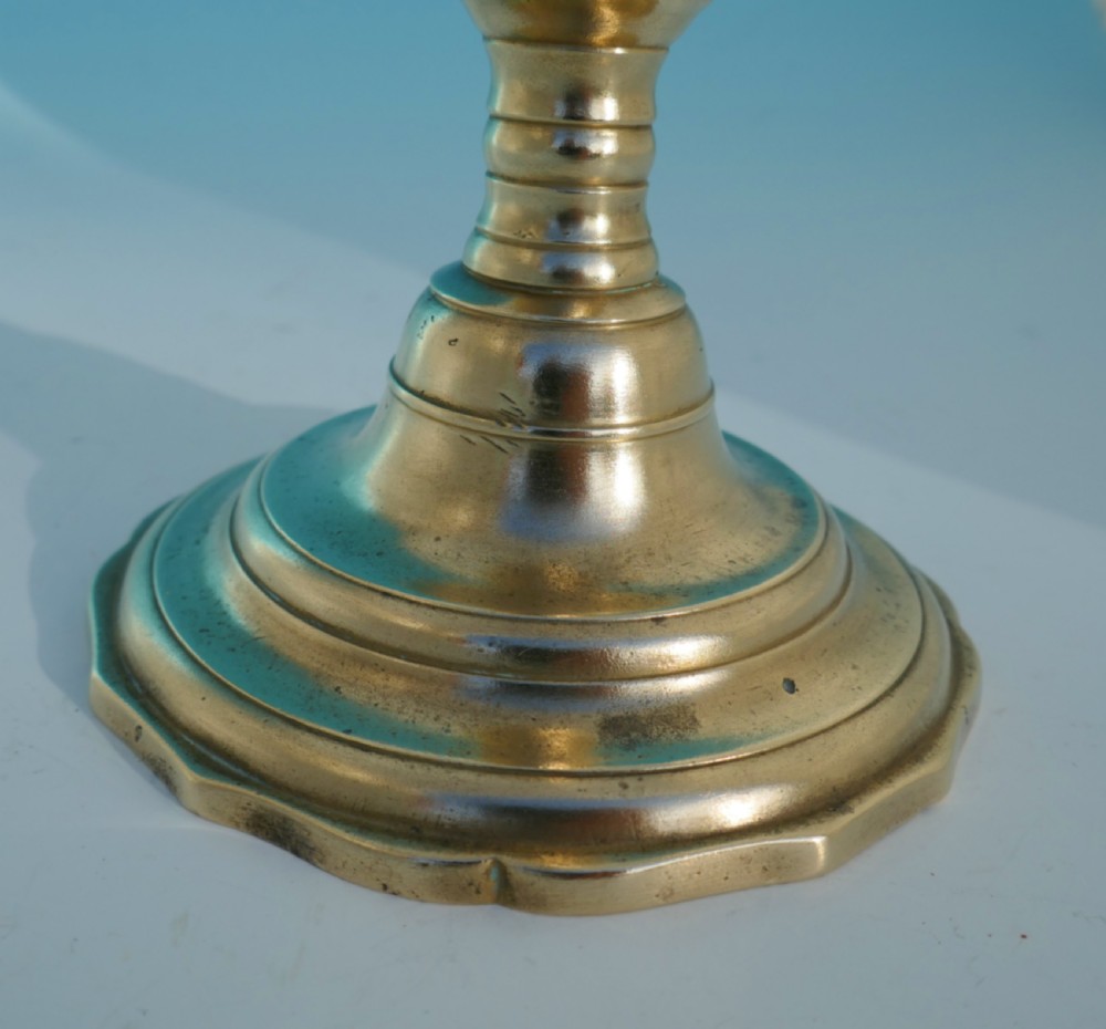 Antique Metalware Single 17thc Brass Candlestick.  Flemish C1670-90. View IV
