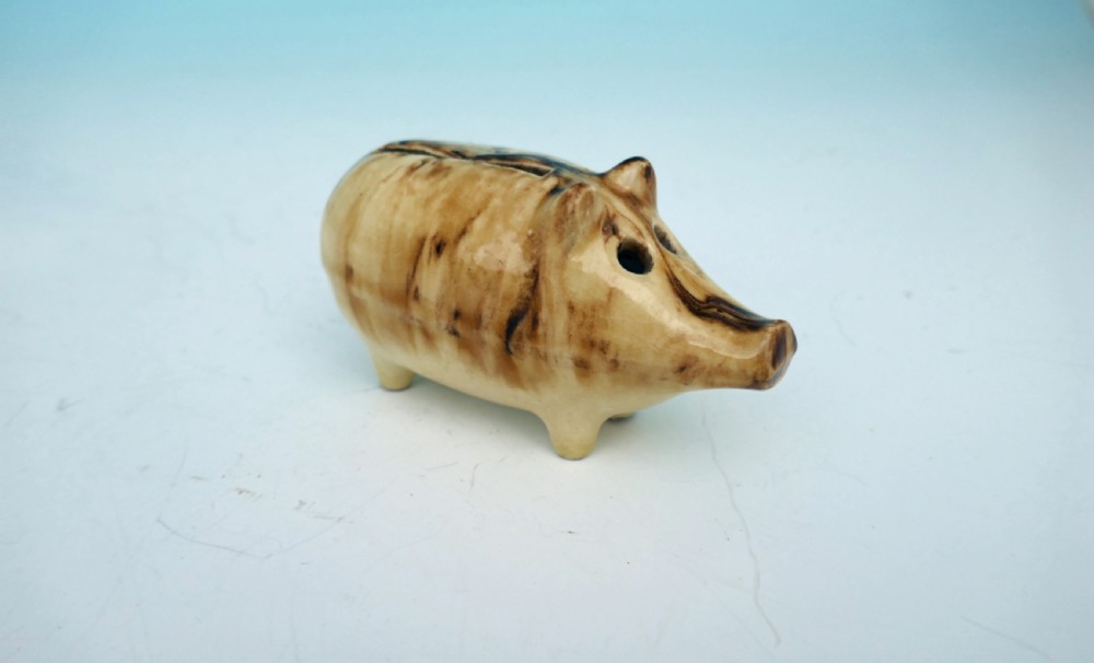 Antique Pottery 19thc Slip Glazed Money Box In The Form Of A Pig. View II