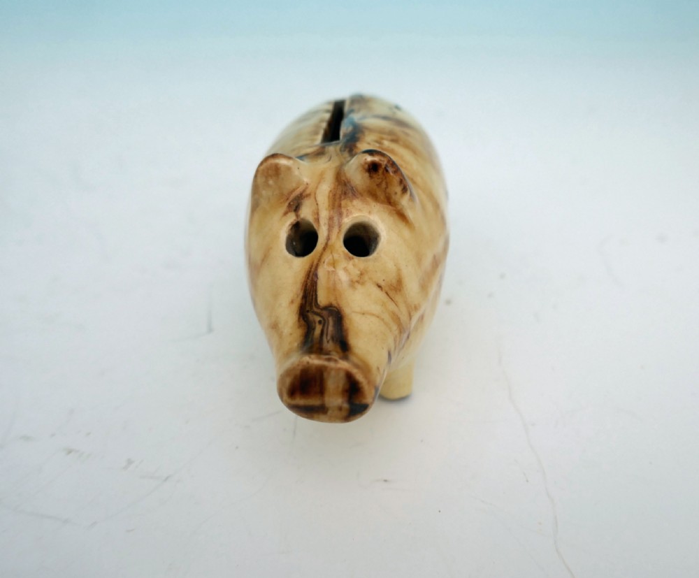 Antique Pottery 19thc Slip Glazed Money Box In The Form Of A Pig. View III