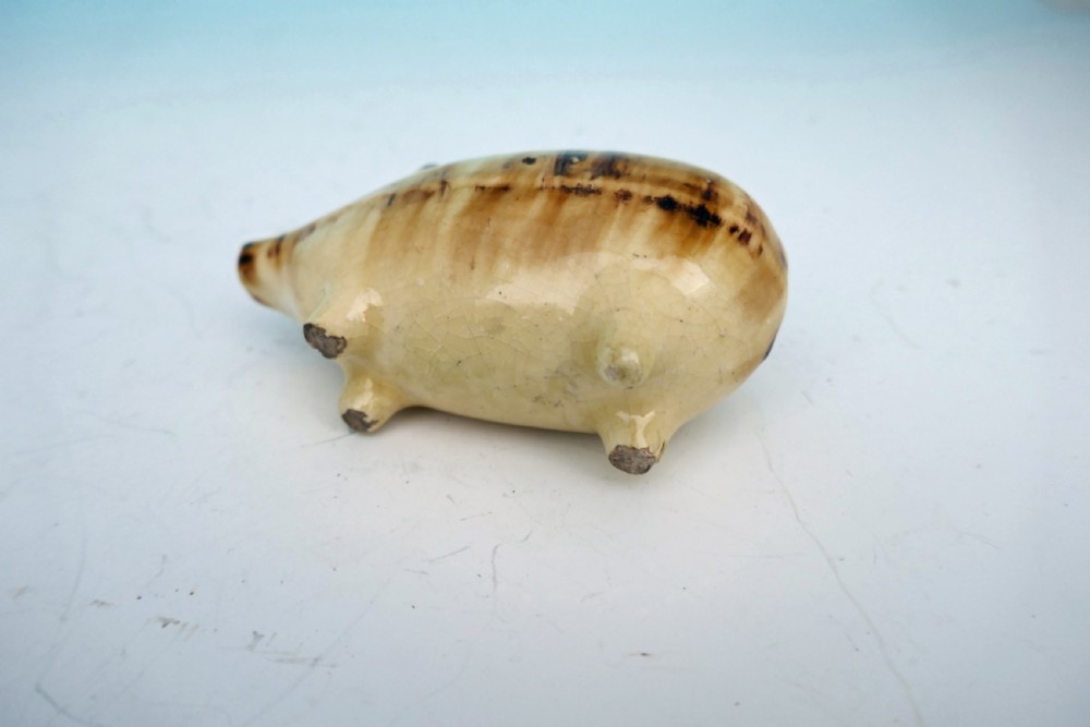 Antique Pottery 19thc Slip Glazed Money Box In The Form Of A Pig. View IV