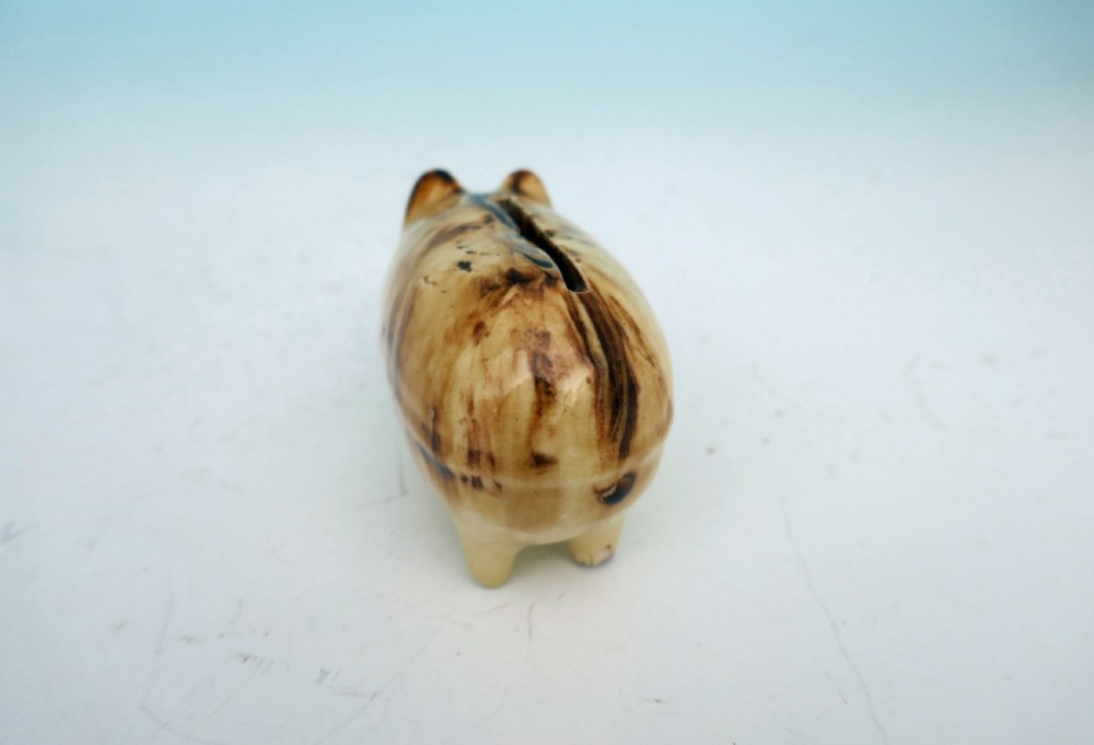 Antique Pottery 19thc Slip Glazed Money Box In The Form Of A Pig. View V