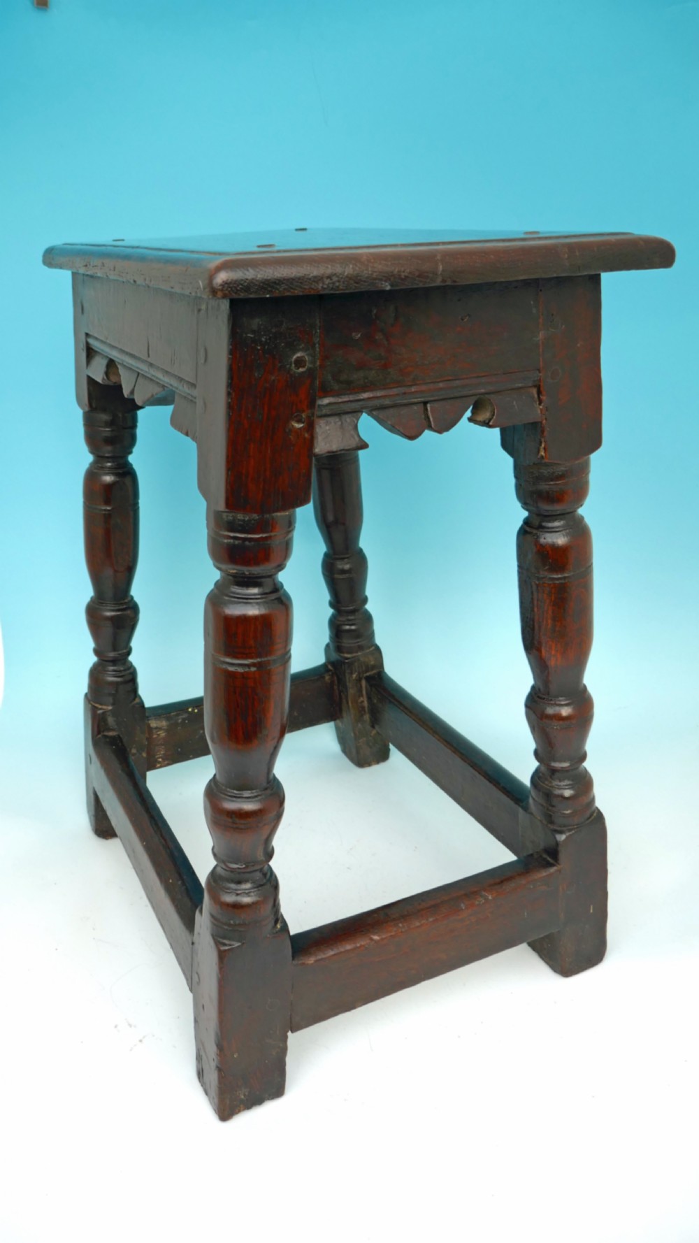 Antique Furniture 17thc Oak Joyned Stool.    English C1620-30