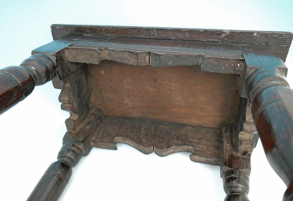 Antique Furniture 17thc Oak Joyned Stool.    English C1620-30 View II